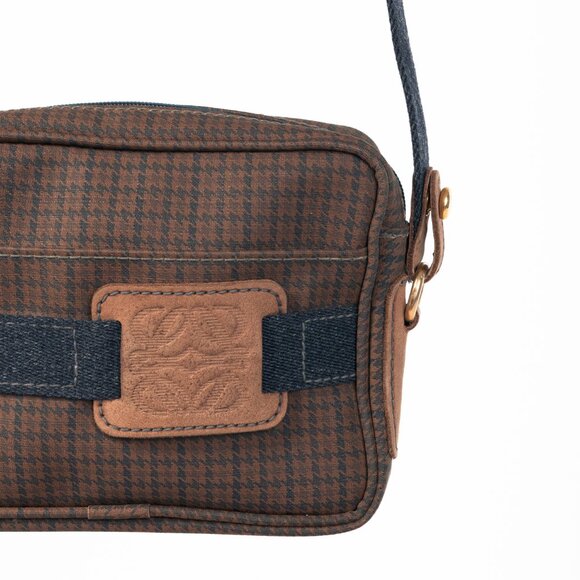Loewe Brown Houndstooth-Canvas Leather-Trim Shoulder Bag - Picture 9 of 11